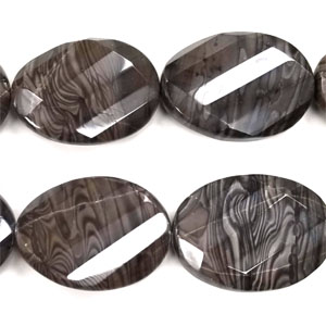 BLACK ZEBRA FACETED WAVE OVAL 30X40MM